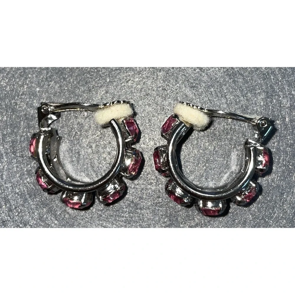 1990s Silver Colored Pink Stone Premier Designs Clip-On Earrings Fashion Jewelry